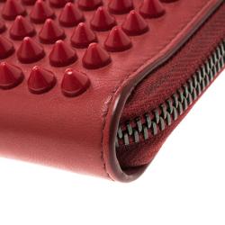 Christian Louboutin Red Leather Spiked Zip Around Wallet