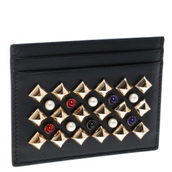 Christian Louboutin Black Leather Studded Kios Card Holder