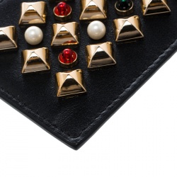 Christian Louboutin Black Leather Studded Kios Card Holder