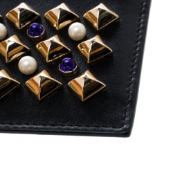 Christian Louboutin Black Leather Studded Kios Card Holder