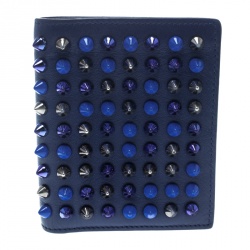 مملوكة مسبقًا Christian Louboutin Blue Leather Spiked Compact Wallet