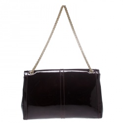 Pre Owned Christian Louboutin Dark Burgndy Patent Leather Large Sweet Charity Shoulder Bag