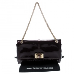 Pre Owned Christian Louboutin Dark Burgndy Patent Leather Large Sweet Charity Shoulder Bag