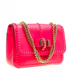 Pre Owned Christian Louboutin Neon Pink Matte Leather Small Rockstud Sweet Charity Shoulder Bag