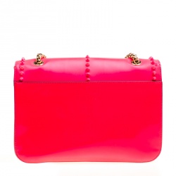 Pre Owned Christian Louboutin Neon Pink Matte Leather Small Rockstud Sweet Charity Shoulder Bag