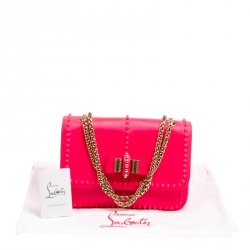 Pre Owned Christian Louboutin Neon Pink Matte Leather Small Rockstud Sweet Charity Shoulder Bag