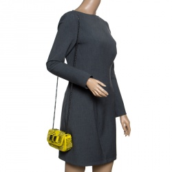Pre Owned Christian Louboutin Yellow Leather Mini Spiked Sweet Charity Crossbody Bag