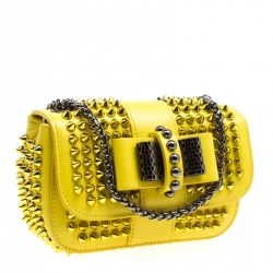 Pre Owned Christian Louboutin Yellow Leather Mini Spiked Sweet Charity Crossbody Bag