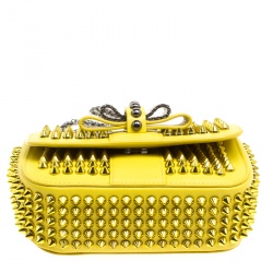 Pre Owned Christian Louboutin Yellow Leather Mini Spiked Sweet Charity Crossbody Bag