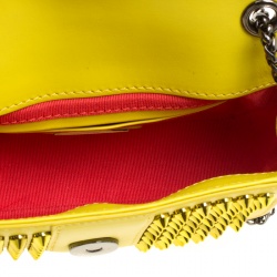 Pre Owned Christian Louboutin Yellow Leather Mini Spiked Sweet Charity Crossbody Bag
