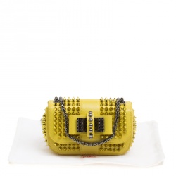 Pre Owned Christian Louboutin Yellow Leather Mini Spiked Sweet Charity Crossbody Bag