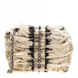 Christian Louboutin Multicolor Calfhair/Lizard and Feather Paradis Sweet Charity Bag