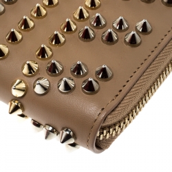 Christian Louboutin Beige Leather Spikes Panettone Zip Around Wallet 