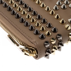 Christian Louboutin Beige Leather Spikes Panettone Zip Around Wallet 