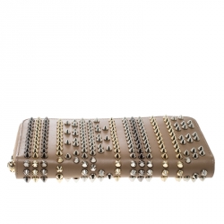Christian Louboutin Beige Leather Spikes Panettone Zip Around Wallet 