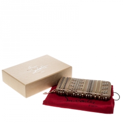 Christian Louboutin Beige Leather Spikes Panettone Zip Around Wallet 