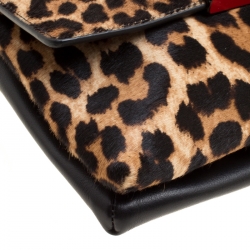 Christian Louboutin Beige/Black Leopard Print Calfhair and Leather Rougissime Crossbody Bag 