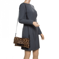 Christian Louboutin Beige/Black Leopard Print Calfhair and Leather Rougissime Crossbody Bag 