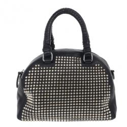 Pre Owned Christian Louboutin Panettone Spiked Black Leather Satchel