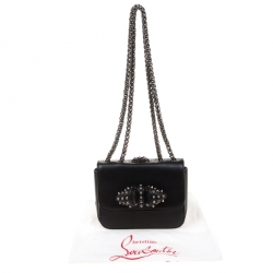 Pre Owned Christian Louboutin Black Leather Sweet Charity Loubi Bow Shoulder Bag