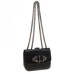 Pre Owned Christian Louboutin Black Leather Sweet Charity Loubi Bow Shoulder Bag