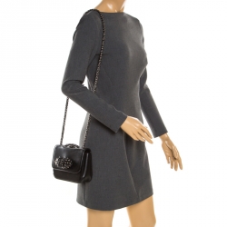 Pre Owned Christian Louboutin Black Leather Sweet Charity Loubi Bow Shoulder Bag