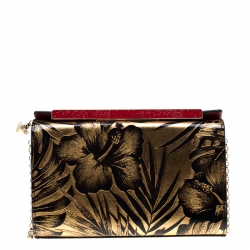 Christian Louboutin Gold/Black Floral Chain Clutch