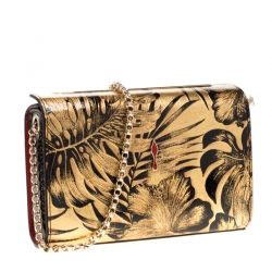 Christian Louboutin Gold/Black Floral Chain Clutch