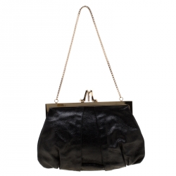 Pre Owned Christian Louboutin Black Metallic Leather Loubiday Clutch