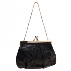 Pre Owned Christian Louboutin Black Metallic Leather Loubiday Clutch