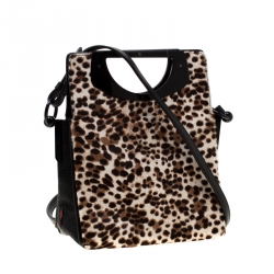 Pre Owned Christian Louboutin Beige/Black Leopard Print Calfhair and Leather Passage Shoulder Bag