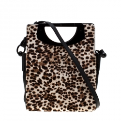 Pre Owned Christian Louboutin Beige/Black Leopard Print Calfhair and Leather Passage Shoulder Bag