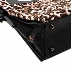 Pre Owned Christian Louboutin Beige/Black Leopard Print Calfhair and Leather Passage Shoulder Bag