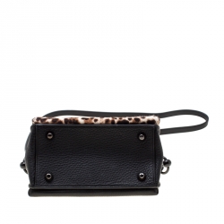 Pre Owned Christian Louboutin Beige/Black Leopard Print Calfhair and Leather Passage Shoulder Bag