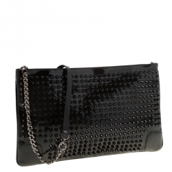 Pre Owned Christian Louboutin Black Spiked Peter Crossbody Bag