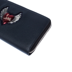 Christian Louboutin Navy Blue Winged Heart Leather Zip Around Wallet