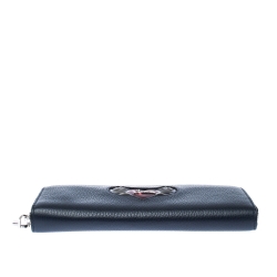 Christian Louboutin Navy Blue Winged Heart Leather Zip Around Wallet