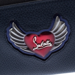 Christian Louboutin Navy Blue Winged Heart Leather Zip Around Wallet