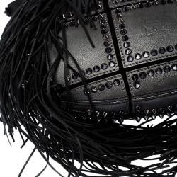 مملوكة مسبقًا Christian Louboutin Black Spiked Leather Lucky L Fringe Hobo