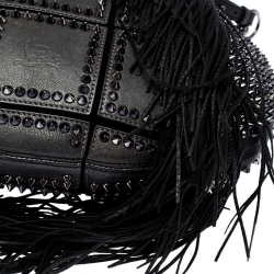 مملوكة مسبقًا Christian Louboutin Black Spiked Leather Lucky L Fringe Hobo