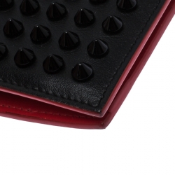 Christian Louboutin Black/Red Leather Clipsos Studded Bifold Wallet