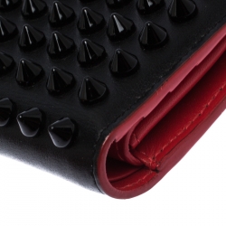 Christian Louboutin Black/Red Leather Clipsos Studded Bifold Wallet
