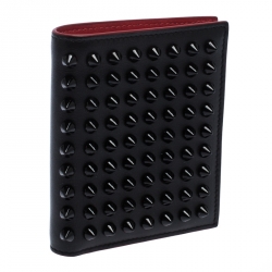 Christian Louboutin Black/Red Leather Clipsos Studded Bifold Wallet