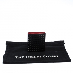 Christian Louboutin Black/Red Leather Clipsos Studded Bifold Wallet