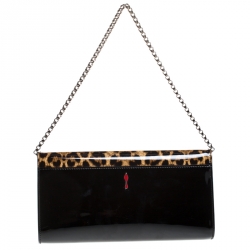 Christian Louboutin Black Leopard Patent Leather Vero Dodat Chain Clutch