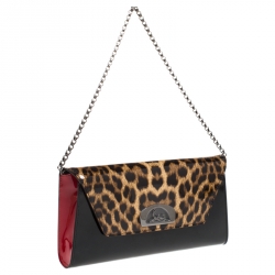 Christian Louboutin Black Leopard Patent Leather Vero Dodat Chain Clutch