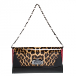 Christian Louboutin Black Leopard Patent Leather Vero Dodat Chain Clutch