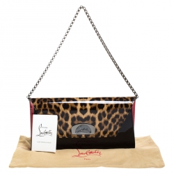 Christian Louboutin Black Leopard Patent Leather Vero Dodat Chain Clutch