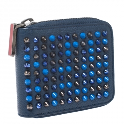 Christian Louboutin Blue Leather Spiked Zip Around Wallet