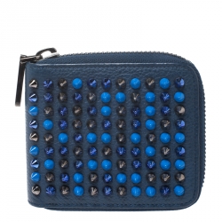 Christian Louboutin Blue Leather Spiked Zip Around Wallet